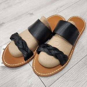 Sutton Studio Womens Black Leather Flat Sandals Shoes L/9/10 (M) SUP18033